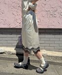 スカート ドット柄サテン刺繍Iラインスカートの詳細画像3