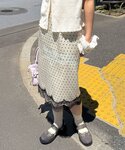 スカート ドット柄サテン刺繍Iラインスカートの詳細画像4