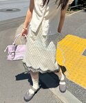 スカート ドット柄サテン刺繍Iラインスカートの詳細画像5