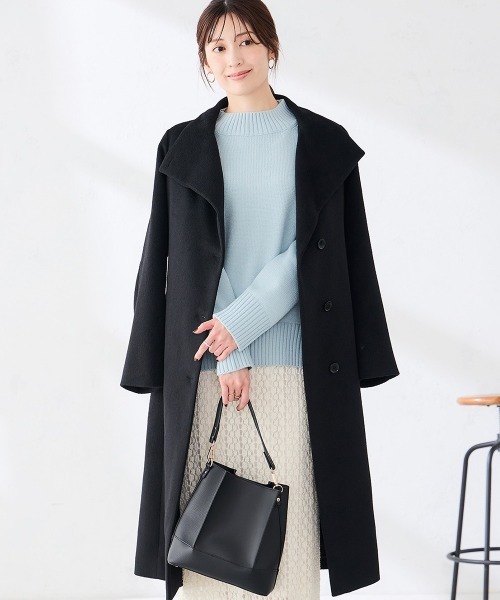a.v.v 2way折り返しラペルグロングコートカシミヤ混 ブラック XL a.v.v（アー・ヴェ・ヴェ） コート チェスターコート 2WAY 折り返し