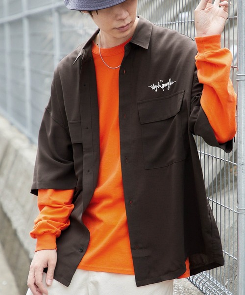  mark gonzales ブラックxオレンジ 27.5 未使用 Mark Gonzales（マークゴンザレス） 七分袖 シャツ メンズ レディース
