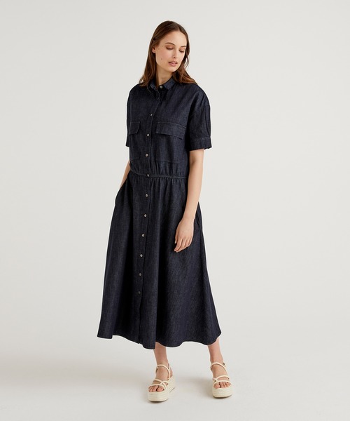日本未発売 ワンピース シャツワンピース 5分袖ロングデニムシャツワンピース ワンピース チュニック レディースファッション ファッション 14 511 Arionsingers Com
