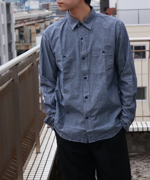 【美品】WEIRDO 長袖 ダンガリーシャツ ボタンダウン L 青 ワーク 美品】WEIRDO 長袖 ダンガリーシャツ ボタンダウン L 青 ワーク