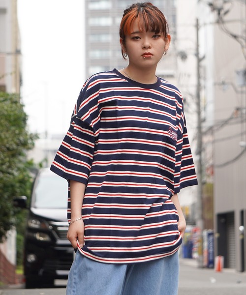 ステューシーラガーシャツ 太ボーダー ワンポイント刺繡 ストックロゴ ネイビー ステューシーラガーシャツ 太ボーダー ワンポイント刺繡