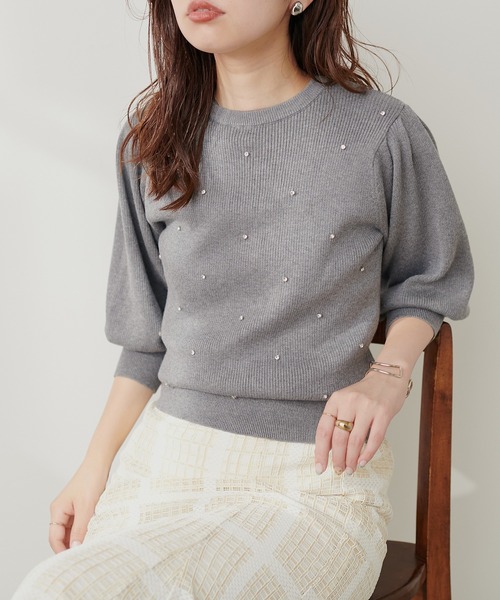natural couture ニット きらきらビジュー装飾ニット : ZOZOTOWN