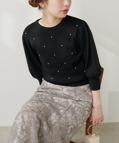 natural couture ニット きらきらビジュー装飾ニット : ZOZOTOWN