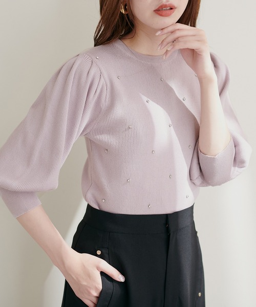 natural couture ニット きらきらビジュー装飾ニット : ZOZOTOWN