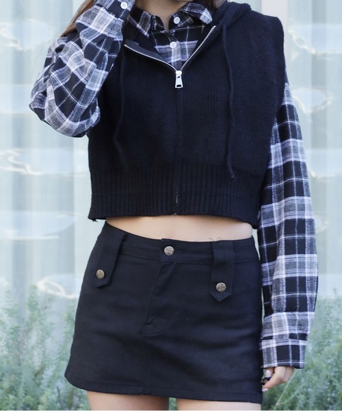 ベスト ジレ 「PLUS」パネルドレープショートニットベスト レディース FREE STYLISTS ベスト ジレ 透かし編みサマーニットベスト