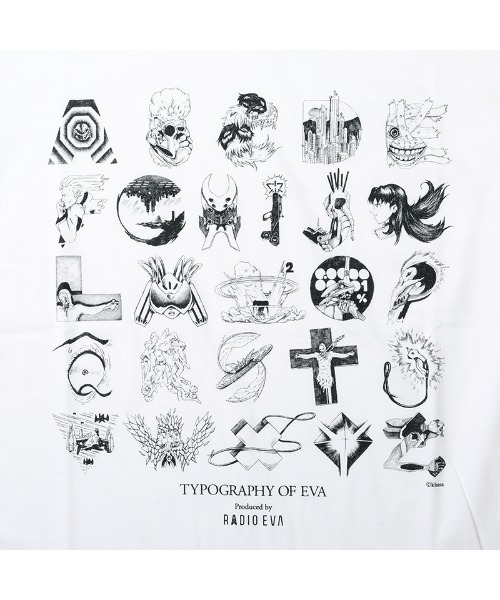 TYPOGRAPHY OF EVA index T-Shirt β（WHITE×BLACK） エヴァンゲリオン公式アパレルブランド【RADIO EVA Online Store】
