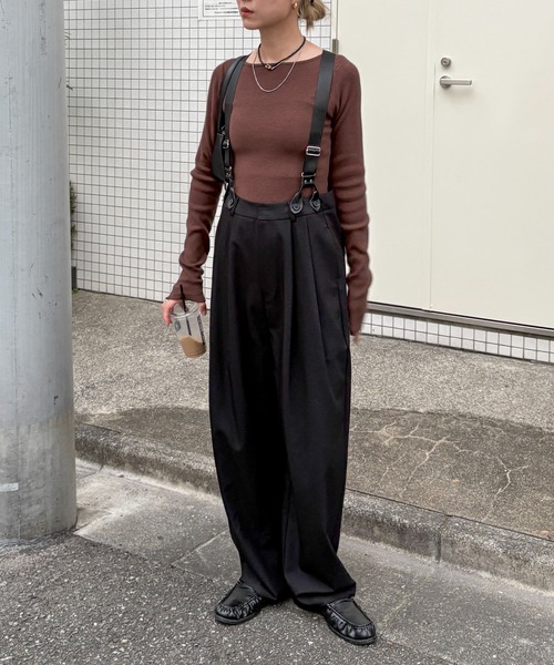 feepur（フェピュール） パンツ サスペンダーハイウエストパンツ