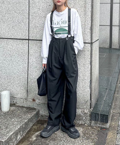 feepur パンツ サスペンダーハイウエストパンツ レディース