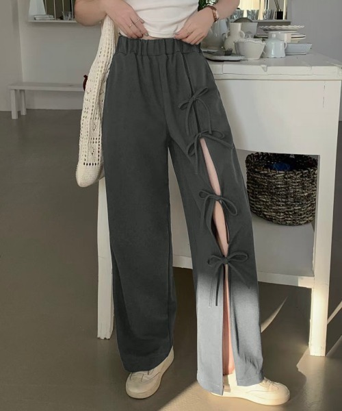 LADY LIKE スラックス パンツ 「新色追加」リボン開き見せハイ