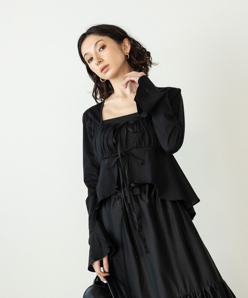 liten リテン シャーリングブラウス 黒 shirring blouse LIten リテン