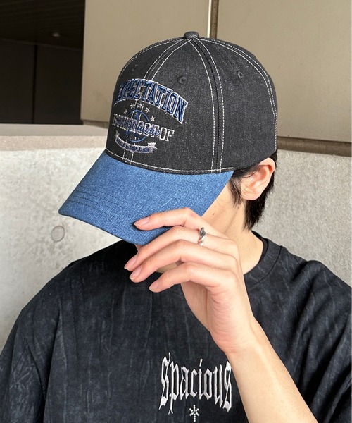 キャップ 帽子 メンズ ステッチデニムロゴキャップ レディース