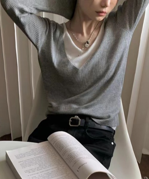 ニット セーター フェイクレイヤードVネックニット レディース ANGIE ニット セーター フェイクレイヤードVネックニット