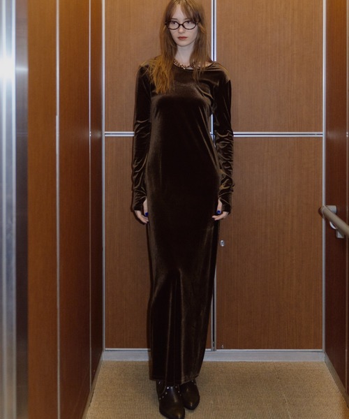 ワンピース 2way Uneck velours long dress / 2wayUネックベロアロング