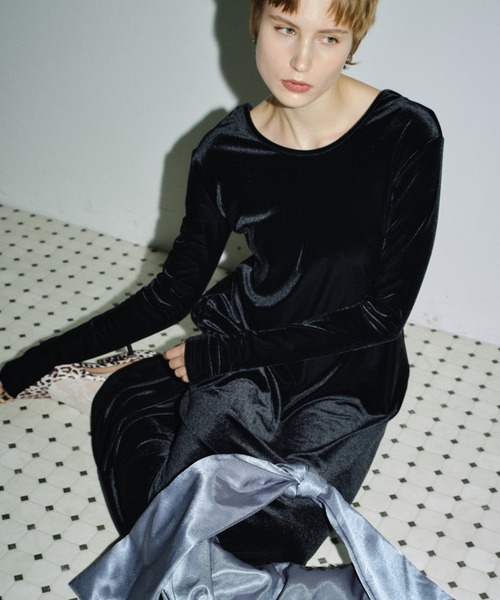 ワンピース 2way Uneck velours long dress / 2wayUネックベロアロング