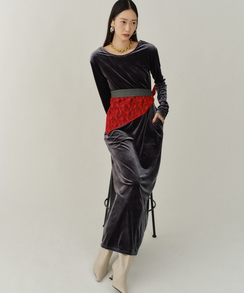 ワンピース 2way Uneck velours long dress / 2wayUネックベロアロング