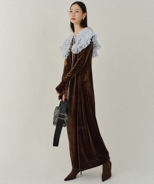 ワンピース 2way Uneck velours long dress / 2wayUネックベロアロング