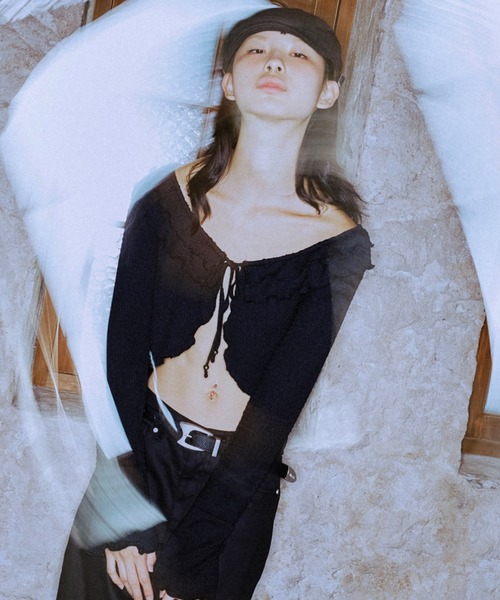 カーディガン A'GEM/9 × .kom 「NIIER NOR/ニア ノア」 WRINKLE ROSE CARDIGAN/リンクル ローズカーディガ