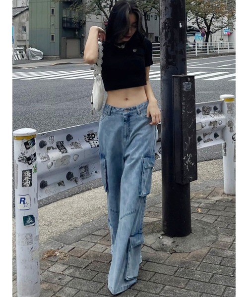 EVRIS デニムジャケット デニムパンツ セットアップ EVRIS デニムジャケット gジャン 2WAYクロップドデニムブルゾン