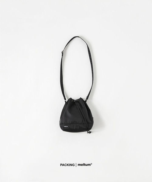 黒 ナイロン ショルダーバッグ　meltum meltum ショルダーバッグ ×PACKING COMPACT DRAWSTRING BAG