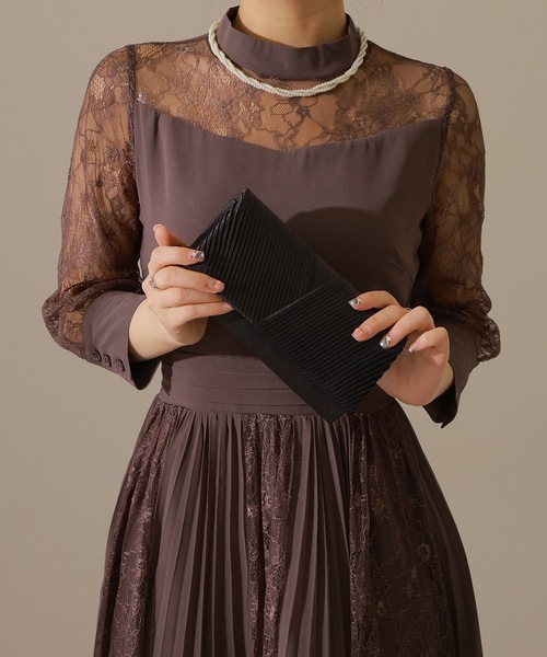 Lace Ladies クラッチバッグ パーティーバッグ 2WAY プリーツ