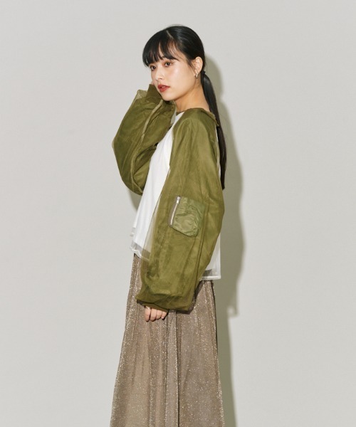 tシャツ チュールレイヤードMA-1スリーブプルオーバー レディース terrace tシャツ チュールレイヤードMA-1スリーブプルオーバー