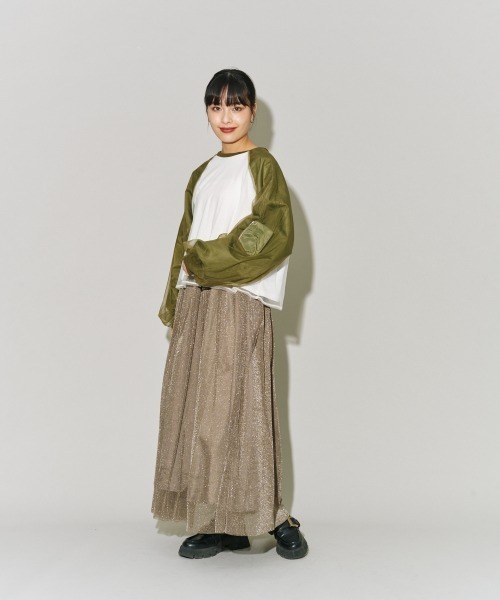 tシャツ チュールレイヤードMA-1スリーブプルオーバー レディース terrace tシャツ チュールレイヤードMA-1スリーブプルオーバー
