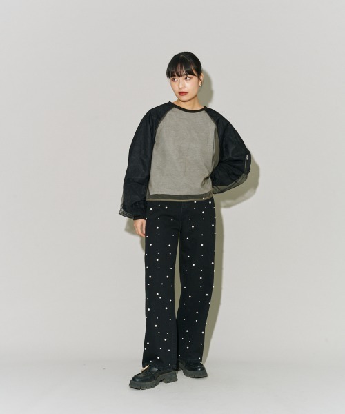 tシャツ チュールレイヤードMA-1スリーブプルオーバー レディース terrace tシャツ チュールレイヤードMA-1スリーブプルオーバー