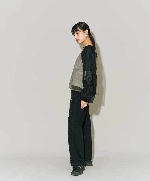 tシャツ チュールレイヤードMA-1スリーブプルオーバー レディース terrace tシャツ チュールレイヤードMA-1スリーブプルオーバー