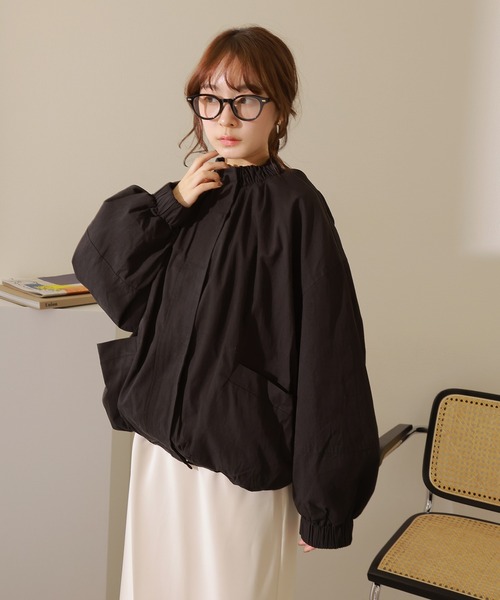 美品　ドレステリア　リネン　ブルゾン　ボリュームスリーブ　ジャンパー　38 ブルゾン アウター stand collar gather blouson /スタンドカラー 比翼