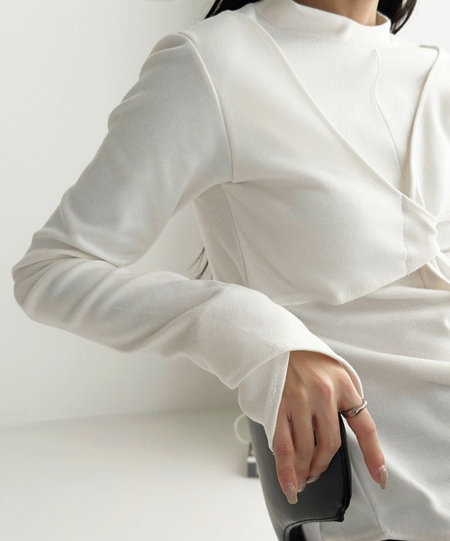 tシャツ クロスラップ アンバランスT ロングスリーブ ハイネック ラップデザインTシャツ レディース minsobi tシャツ クロスラップ アンバランスT ロングスリーブ