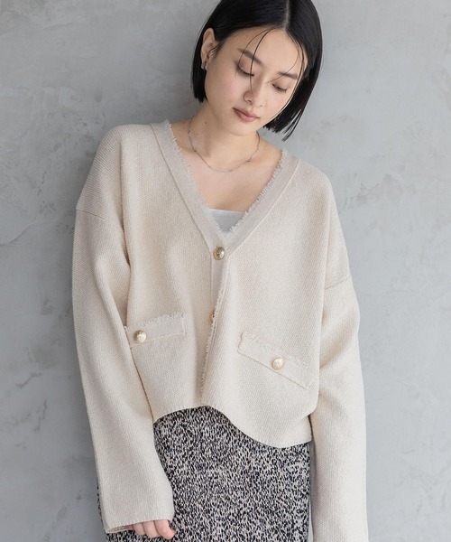 Apart by ツイードニットカーディガン ニットジャケット one after another NICE CLAUP カーディガン ツイードニットジャケット