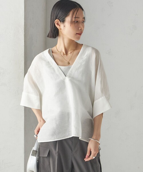 本日限定価格！IMPERIAL LINEN スキッパー ブラウス　ships シップス SHIPS 【一部WEB限定】〈手洗い可能〉IMPERIAL LINEN