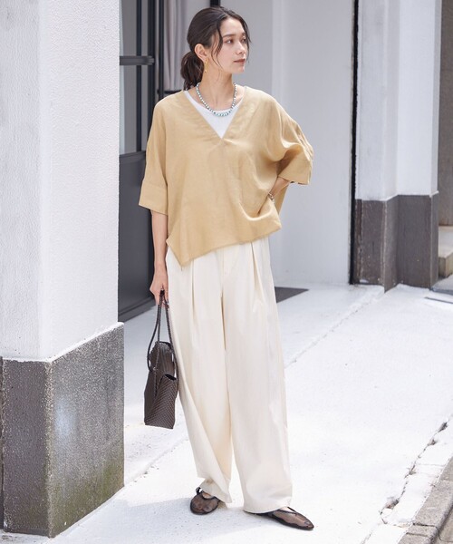 本日限定価格！IMPERIAL LINEN スキッパー ブラウス　ships シップス SHIPS 【一部WEB限定】〈手洗い可能〉IMPERIAL LINEN