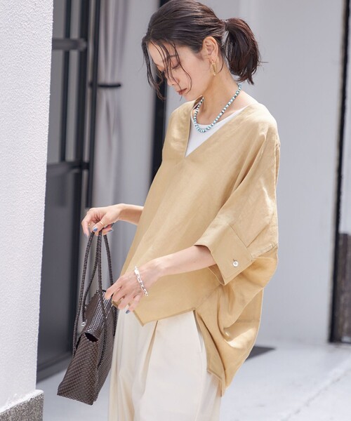 本日限定価格！IMPERIAL LINEN スキッパー ブラウス　ships セール】【一部WEB限定】〈手洗い可能〉IMPERIAL LINEN