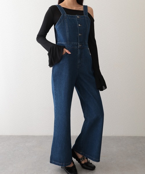 ★現行品★ TREFLE＋1 デニムサロペット オーバーオール ワイドパンツ02 Lace Ladies（レースレディース） サロペット オーバーオール バック