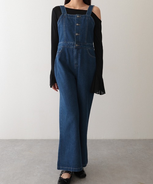 3400【美品】45R オーバーオール バックレース　サロペットデニム　M Lace Ladies（レースレディース） サロペット オーバーオール バック