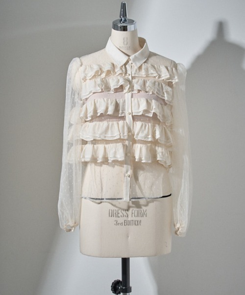 ブラウス シャツ Dot tulle border frills blouse ドットチュールボーダーフリルブラウス レディース Dot tulle border frills blouse ドットチュールボーダーフリル