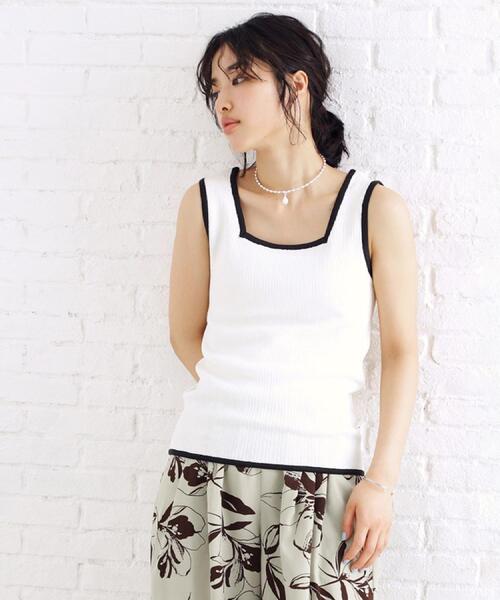 【extreme cashmere】 ストライプ ノースリーブ タンクトップ THE SHOP TK タンクトップ ノースリーブ ランダムガータータンク