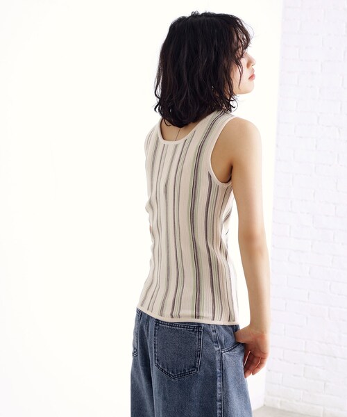 【extreme cashmere】 ストライプ ノースリーブ タンクトップ THE SHOP TK タンクトップ ノースリーブ ランダムガータータンク