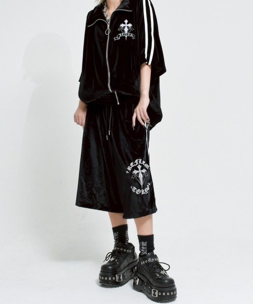REFLEM パンツ 「REFLEM/レフレム」クロス刺繍ベロアハーフ