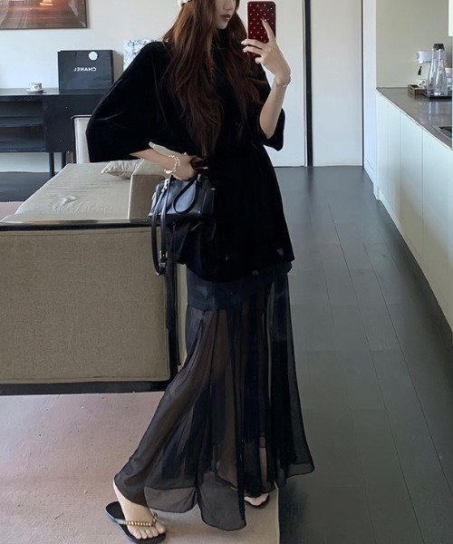 gossip!ロサンゼルス セットアップ 大人クール抜け感！ベロアオーバー
