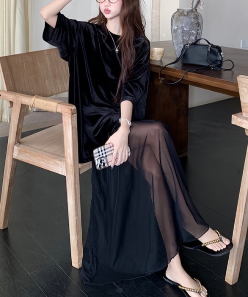 gossip!ロサンゼルス セットアップ 大人クール抜け感！ベロアオーバー