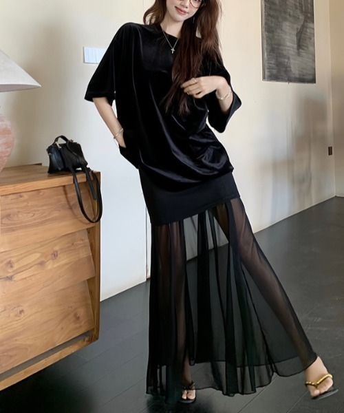 gossip!ロサンゼルス セットアップ 大人クール抜け感！ベロアオーバー