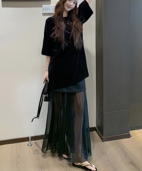 gossip!ロサンゼルス セットアップ 大人クール抜け感！ベロアオーバー