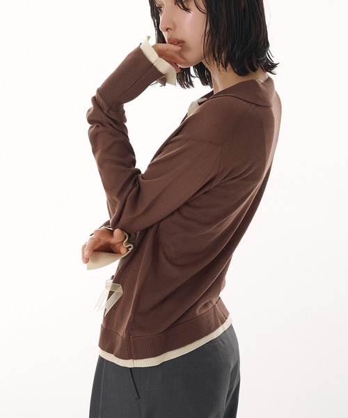 カーディガン layered like sheer knit shirt cardigan / レイヤード風シアーニットシャツカーディガン レディース layered like sheer knit shirt cardigan / レイヤード風シアー
