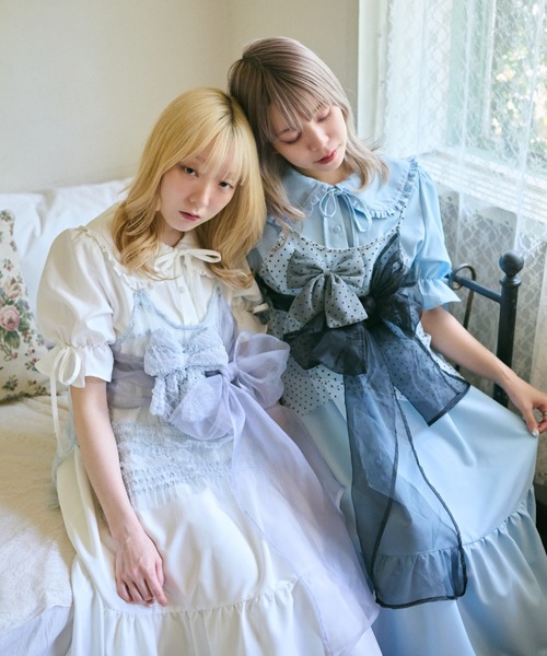 【クティールとレトロ】コットンレースティアードギンガムチェックワンピース クティールとレトロ】コットンレースティアードギンガムチェック