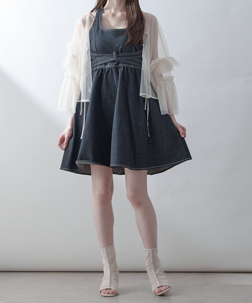 Pium ダークデニム 半袖ミニワンピース